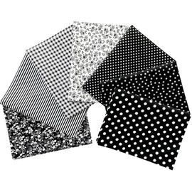 CraftsFabrics Large 7 pcs 50 * 50 cm (20" x 20") Printed Cotton Fat Quarters - for Quilting, Scrapbooking, Sewing, Arts & Crafts, DIY Projects, Collage, Available in 7 Colours (Black)
