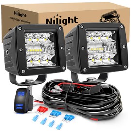 Nilight 2PCS 3 Inch LED Pods Cubes UTV Rear Roof Mounting Brackets LED Backup Reverse Lighting 15FT Wiring Harness Kit 2 Leads for 2013-2024 Polaris Ranger Full Size 570 800 900 1000 XP Crew