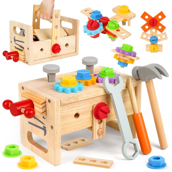 Vanplay Wooden Toy Tool Box Children's Tool Box Children with Coloured Wooden Tools Children's Toy from 2 3 4 5 6 Years Boys Girls (Pack of 30)