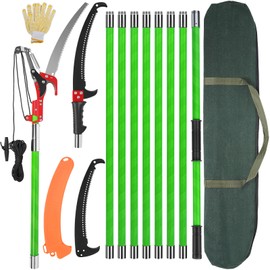 30 Ft Manual Pole Saw, Extendable Tree Pruner Blade and Scissors Set with 9 Fiberglass Handles, Long Branch Pruner Retractable for Backyard and Garden, Bush Cutting and Pruning of Palm Trees