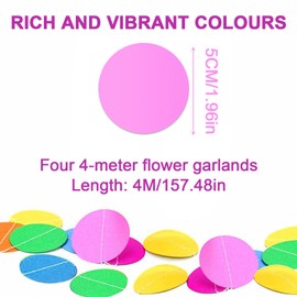 FUIPVGI Pack of 4 Round Paper Garland, Colourful Decorative Paper Garland, Colourful Circle Dots, Hanging Rainbow Garland, Paper Garland, Round Circle Banner, Birthday Party Decoration, Girls and Boys