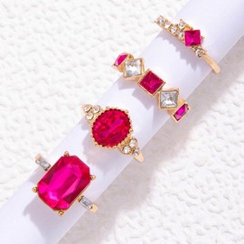 4 teiliges Gold Ring Set für Damen Vintage Knöchel Stapelringe böhmische Kristall Fingerringe Rosenrot Strass Ringe geometrische Zirkonia-Kristallringe Schmuck für Teenager Mädchen Geschenke