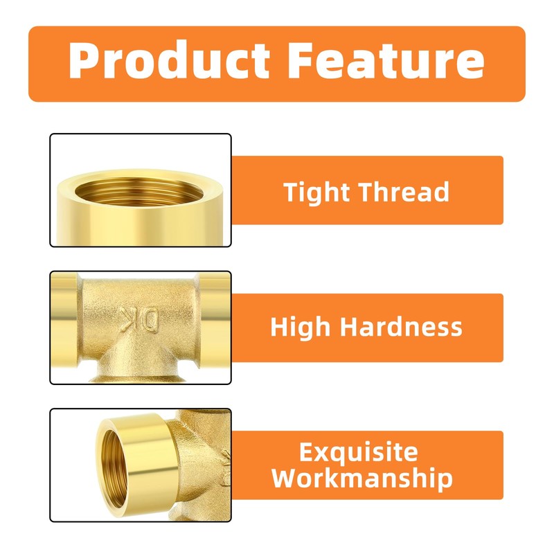 GASHER 5Pcs Brass Tee Fitting, 3/8" x 3/8" x 3/8"