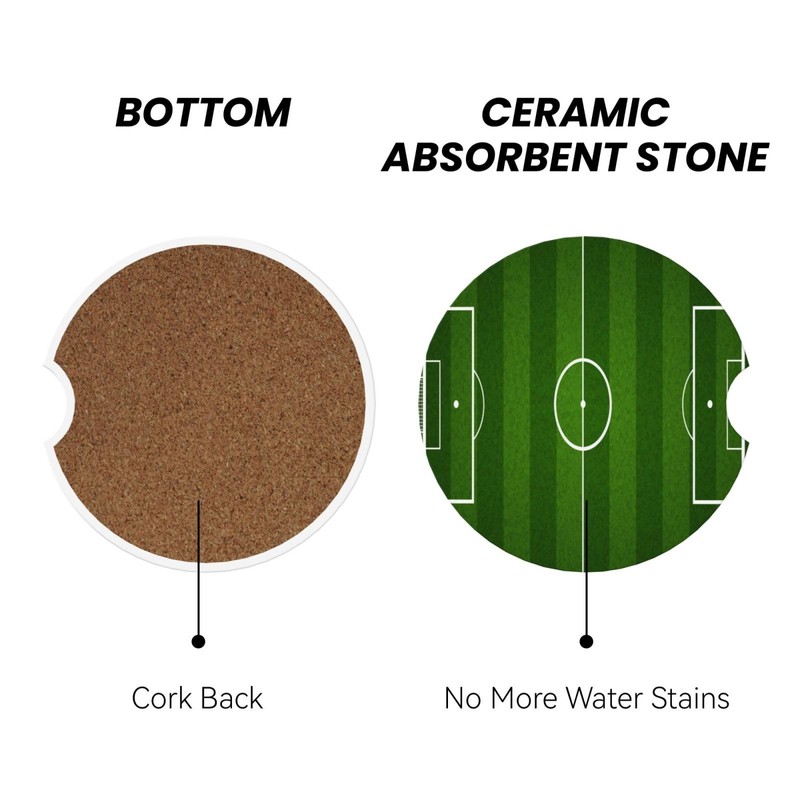 Green Soccer Field Football Car Coasters for Cup Holder, 2