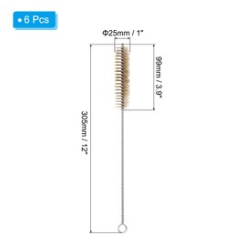 PATIKIL 12" Wire Tube Brush, 6Pcs 1" Diameter Brass Wire Tube Brush Pipe Cleaning Supplies for Auto Parts, Bottles, Tubes, Brass Tone