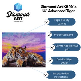 DIAMOND ART BY LEISURE ARTS Diamond Painting Kits for Adults 20"X16" Advanced Tiger, Full Drill, Art Kits, Dimond Art, for Adults, Kit