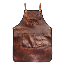 Fesjoy Chef Apron for Men Women Waterproof PU Leather Apron with Pockets Cross-Back Straps for Kitchen BBQ Barber Barista Apron Handworking, Brown, B, brown