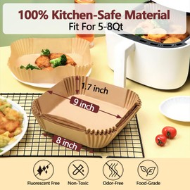 EKACO 9 Inch Air Fryer Liners Disposable-125PCS Square Parchment Paper Liners,Heat Resistant & Non-Stick,Unbleached Liners for Air Fryer,Oven,Roasting,Baking,Microwave（Bottom is 8 Inch）
