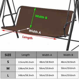Swing Seat Replacement Cover for 2/3 Seater Outdoor Patio Swing 600D Thicken Oxford Porch Swing Cover Replacement Garden Rocking Chair Cushions Covers (Coffee, 58.3x19.5 x19.5 inches)