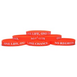 TheAwristocrat 6 Pack ONE LIFE, ONE CHANCE. NO REGRETS Inspirational Silicone Wristband Rubber Bracelet (Orange, Small (7" 180mm))
