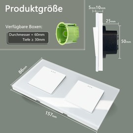 TAWOIA Light Switch Single 2-Way with Single 2-Way Double Switch 86 x 157 mm Flush-Mounted Button Switch White Light Switch Double
