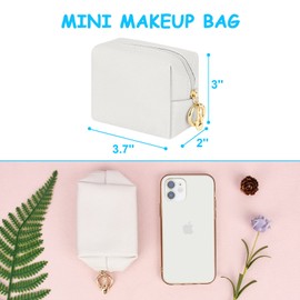 Desing Wish Mini Makeup Bag with Key Ring Portable Lipstick Case Bag PU Leather Small Cosmetic Bag Travel Lipstick Pouch Cute Small Makeup Bag for Chapstick Makeup Keys Earphone (White)