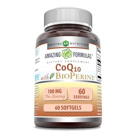Amazing Formulas CoQ10 con bioperina – 60 cápsulas blandas – Apoya la salud cardiovascular y circulatoria – Apoya la producción de energía – Promueve 