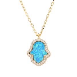 LATELITA Hamsa Hand Charm Necklace 18ct Gold Plated Sterling Silver Lab Created Round Cubic Zirconia Turquoise White Evil Eyes & Hamsa Hand