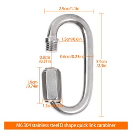 20PCS 1/4 inch Quick Links Stainless Steel Chain Links, M6 Oval Quick Link Carabiner, Small Threaded Quick Chain Clip, Rope Connector for Camping, Hiking, Swing, Hammocks, Outdoor & Gym - 620lbs Load