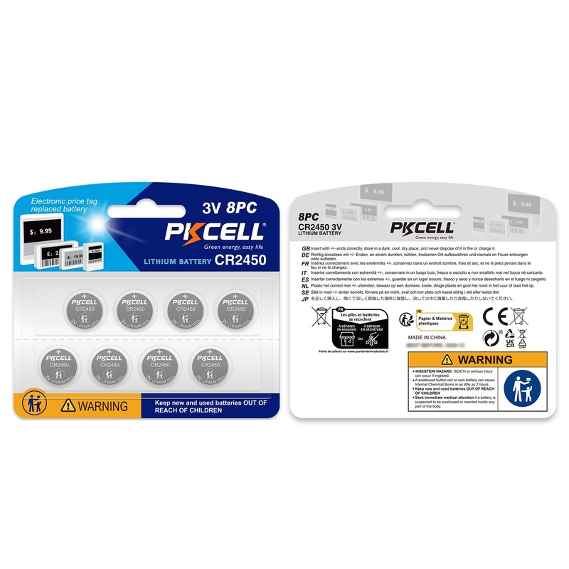 PKCELL 8 Pack CR2450 Battery CR2450 3V Lithium Battery, High