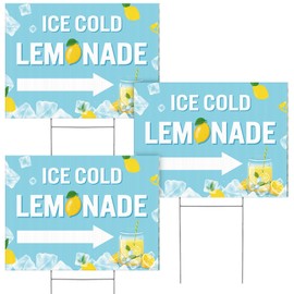 Weysat 3 Sets 12" x 16" Summer Lemonade Yard Sign and Stake Double Sided Corrugated Plastic Lemonade Arrow Sign Lemonade Stand Supplies Decorations for Outdoor Yard Advertise