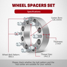 GDSMOTU 2pc Wheel Adapters 8 Lug,2" Wheel Adapter 8x6.5 to 8x180 with 14x1.5 Studs for Savana Sierra Express Suburban Silverado 2500 3500 HD(8x180 Wheels Adapt to 8x6.5 Vehicle)