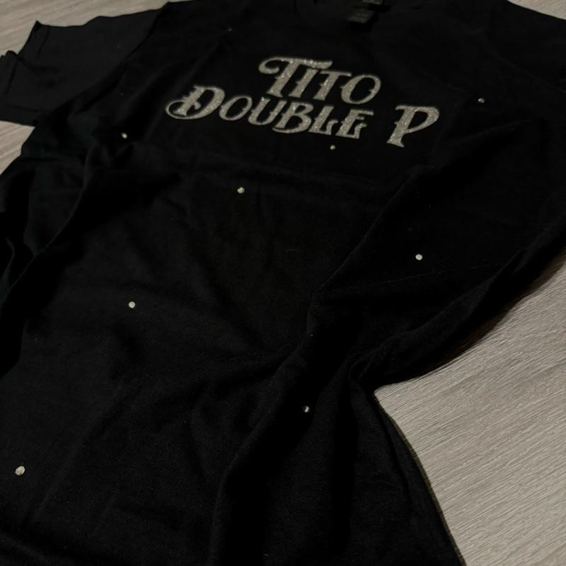 Tito Double P Rhinestone Front LOGO Tee - Size: S