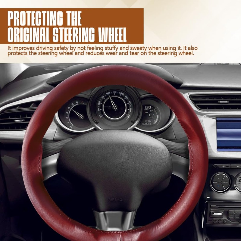 HEVLE Leather Steering Wheel Cover Lace Up, Stitch On Wrap,