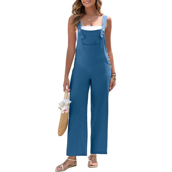 Oymyakon Women's Linen Overalls Baggy Wide Leg Jumpsuits Casual Fashion