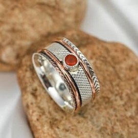 JEWELSTREZORO Karneol Edelstein 925 Sterling Silber Spinnerring Männer & Frauen Meditationsring Alle Größen Handarbeit Schmuck TSR157G_73 (23.2)