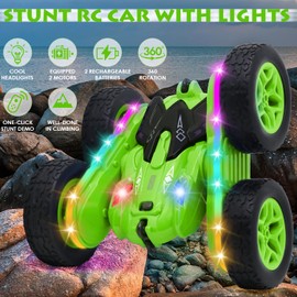 Tailtango Remote Control Car, Stunt RC Cars 2.4Ghz Double Sided 360° Rotating RC Crawler with Strip Lights and Headlights, 4WD Off Road Drift Truck for Boys Girls Birthday Gift