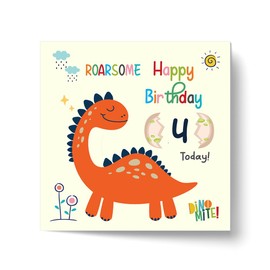 Papa Prints 4th Birthday Card Boy (145 x 150 mm) Happy Birthday Card with Envelope Age 4th Birthday Card Girl Birthday Card 4 Year Old Boy Birthday Card