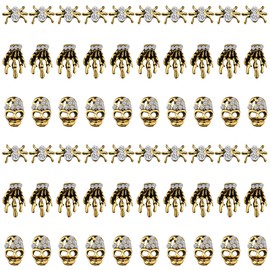 60 Pieces Skull Nail Charms Spider Skull 3D Spider with Rhinestones Vintage Alloy Skeleton Hand Nail Art Jewelry Decor Nail Art Glitters for Nail Tip Cellphone Decoration (Antique Gold)