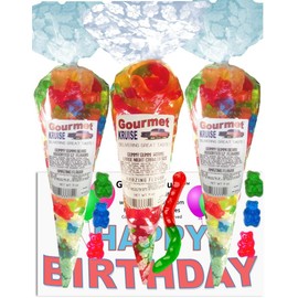 Happy Birthday Series 12 Flavor Bears And Large Worms Gummy Gummi (NET WT 33 OZ) (Pack of 3) In 1 Box Gourmet Kruise Signature Gift Bags