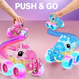 iValea Trucks Toy Cars for Toddlers 1-3: Pull Back Truck for Kids 2-4 Years Old,Pink Unicorn Girl Ages4-8,Monster Car Toys Boys,Christmas Birthday Best Gift