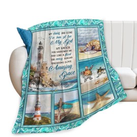 Lighthouse Blanket Nautical Christian Scripture Bible Verse Decor Throw Blanket Gifts for Girls Boys Winter Bedding Sofa Super Warm Soft Plush Fleece Flannel Blanket for Kids Adults Men Women 50"X40"