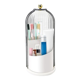 Chris.W Toothbrush Holders with Sliding Lid, Rotating Toothbrush Holders with Cover, 3 Slots Tooth Brush Toothpaste Holder, Bathroom Organizer Countertop, Sink Organizer for Vanity Tooth Brushes