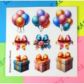 Stickasaurus Wrecks Birthday Balloons & Bows Sticker Sheet