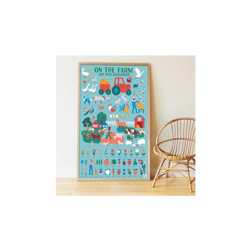 POPPIK 1841150 Sticker Poster, Farm Interactive Educational Poster with Stickers,