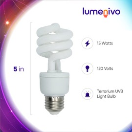 lumenivo 15 Watt UVB Reptile Light 5.0 15W Spiral Reptile Heat Terrarium Light Bulbs for Turtles, Gecko, Tortoise, Snake, Lizard, Chameleons, and Insects - 120V - 3 Pack