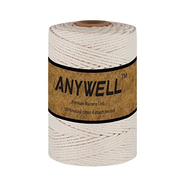 ANYWELL 3-6mm Macrame Cord 5mm x 109yards, Cotton Cord, Macrame