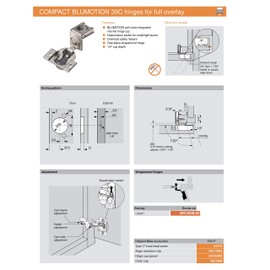 Blum 39C355B.25 Compact BLUMOTION 39C Hinge, Soft-Close, 110 Degree, 1-9/16 Overlay (1)