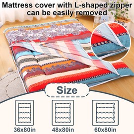 JZGYDD Bohemian Retro Japanese Floor Mattress Cover, Futon Covers with Zipper,100% Cotton Soft Tatami Mattress Cover, Skin-Friendly and Machine Washable (Twin80 x 36",B)
