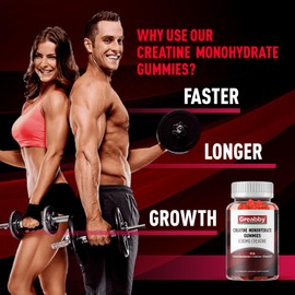 GREABBY Creatine Monohydrate Gummies - 5g Creatine Monohydrate with L-Taurine, B12, Mixed Berry Flavor, 120 Count