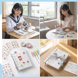 Stickerbook Clear A7 Sticker Clip 1 Sheet Sticker Notebook Transparent Clip 6 Holes Sticker Storage Sticker Backing Paper Set of 10 3 Layers PP Paper Replacement Paper (Transparent, 1 Bookbook, 10