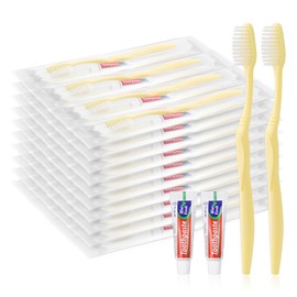 Disposable Toothbrush with Toothpaste Set, Individually Wrapped Soft Bristles Travel Size Manual Toothbrushes Kit in Bulk for Hotel/Travel/ Business/Donation/Homeless/Charity/Camping (50 Pack)