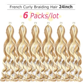 6packs French Curl Braiding Hair 24 Inch Loose Wave Bouncy Braiding Hair Pre Stretched 100g/pack Yaki Curly Braiding Hair for Black Women Hair Extensions (M27/613)