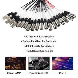 PRORECK 16-Channel Low Profile XLR Send Circuit Board Snake Cables, XLR Splitter Cable for Live, Recording, Stage, Studio, 50 Feet Long