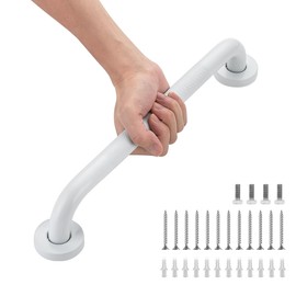 Paquete de 2 barras de agarre para mango de ducha, 12 pulgadas antideslizantes para personas mayores, barras de agarre para discapacitados moleteadas de acero inoxidable para baño, barras de agarre para ancianos para pared (blanco, 1 pulgada de diámetro)