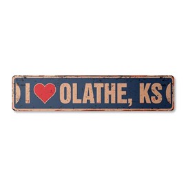 I Love Olathe Kansas Vintage Aluminum Street Sign ks City State us Wall Road décor Rustic Metal tin Gift | Indoor/Outdoor | 24" Wide
