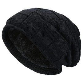 Hatstar Warm Lined Women's Beanie | Men's Hat Winter Hat | Unisex Knitted Hat | Braided Pattern with Fleece Lining, black