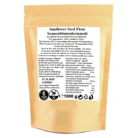 Raw Farm Organic Natural Fresh 1 kg Sonnenblumenkerne Mehl, Fettarm, Glutenfrei, Sojafrei, glutenfreie Backalternative (1000 g, Sonnenblumenkernemehl)
