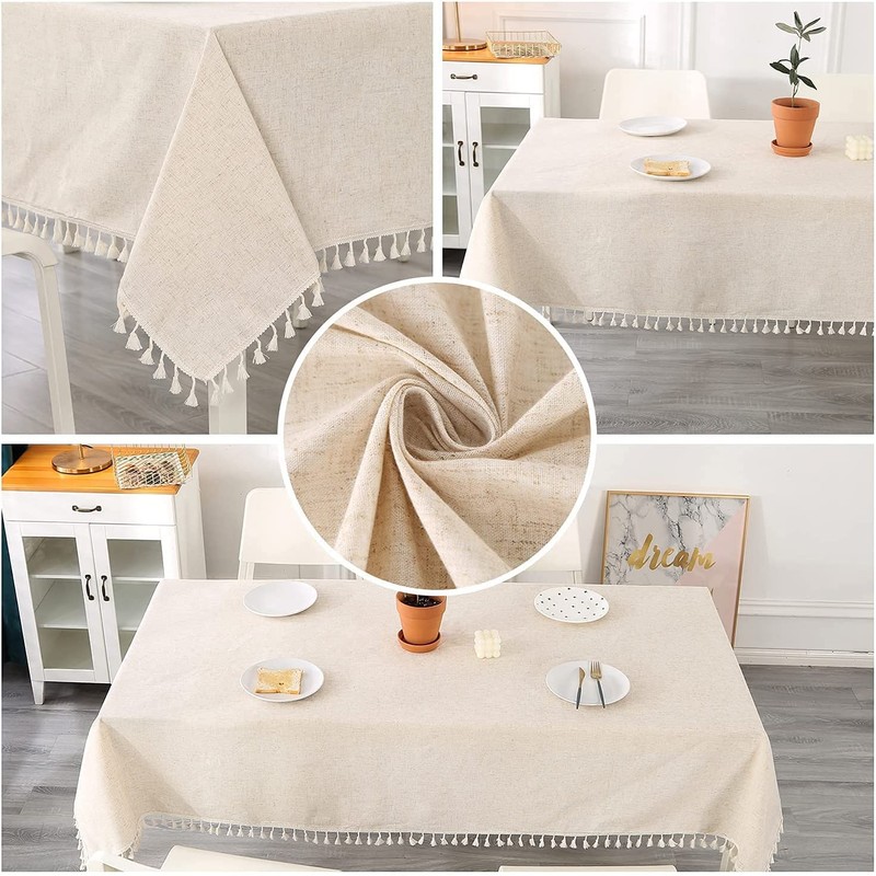 SUCHDECO Beige Tablecloth Linen Rectangular Tablecloth Washable Kitchen Tablecloth for