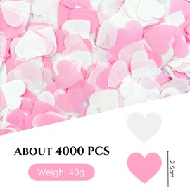 RuiChy 4000pcs Wedding Confetti Heart Shaped Tissue Paper Table Throwing Aisle Confetti Decoration for Home Party Romantic Night Anniversary Valentine's Day 40g(White+Pink)